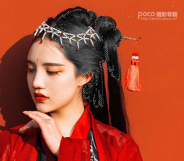 Photoshop后期将古风人像照片发色变黑的方法教程