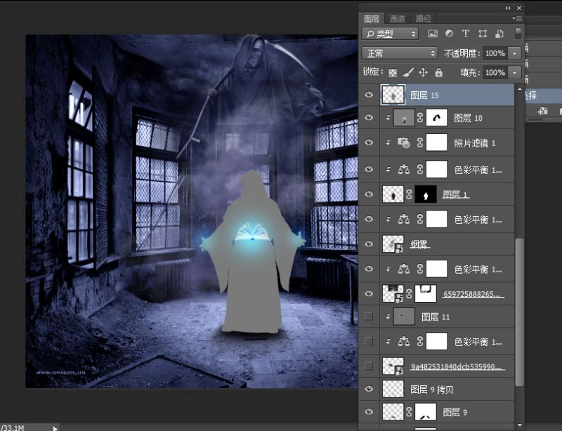 ps制作合成暗黑系正在召唤恶魔的魔法师图片