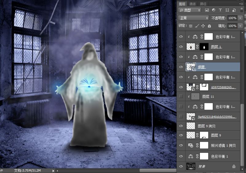 ps制作合成暗黑系正在召唤恶魔的魔法师图片