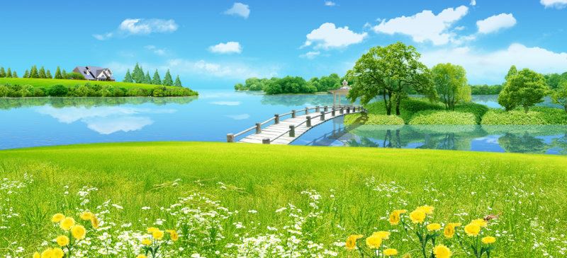 ps创意合成巨大书本中儿童们欢乐踏春的图片教程