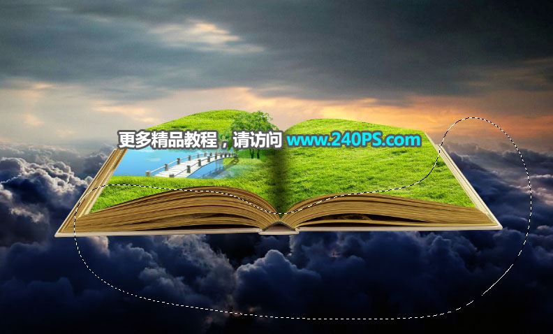 ps创意合成巨大书本中儿童们欢乐踏春的图片教程