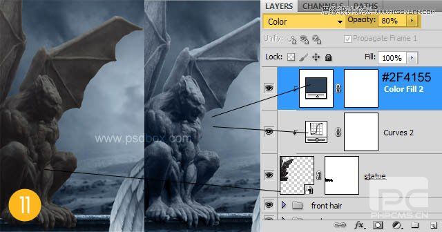 Photoshop合成冷色调风格的天使女武士
