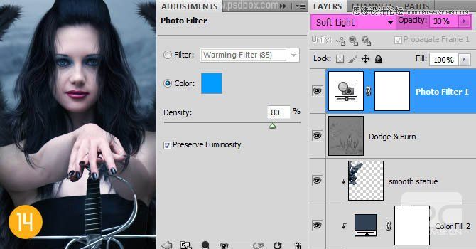 Photoshop合成冷色调风格的天使女武士