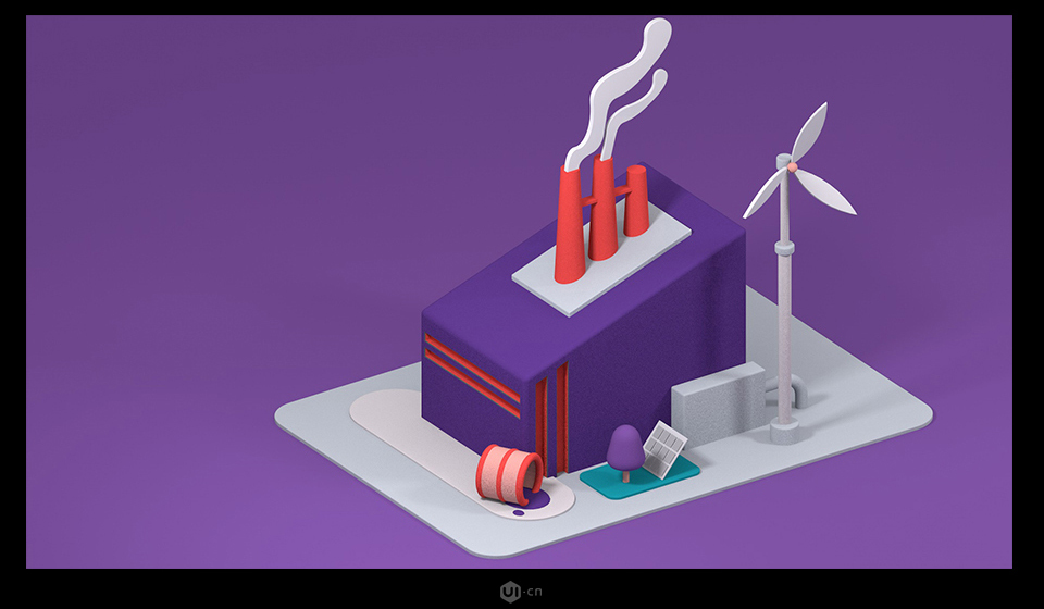 C4D零基础制作3D小工厂效果图