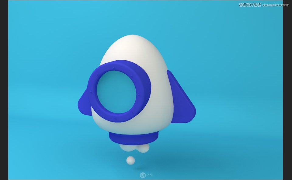 C4D制作立体可爱的火箭图标