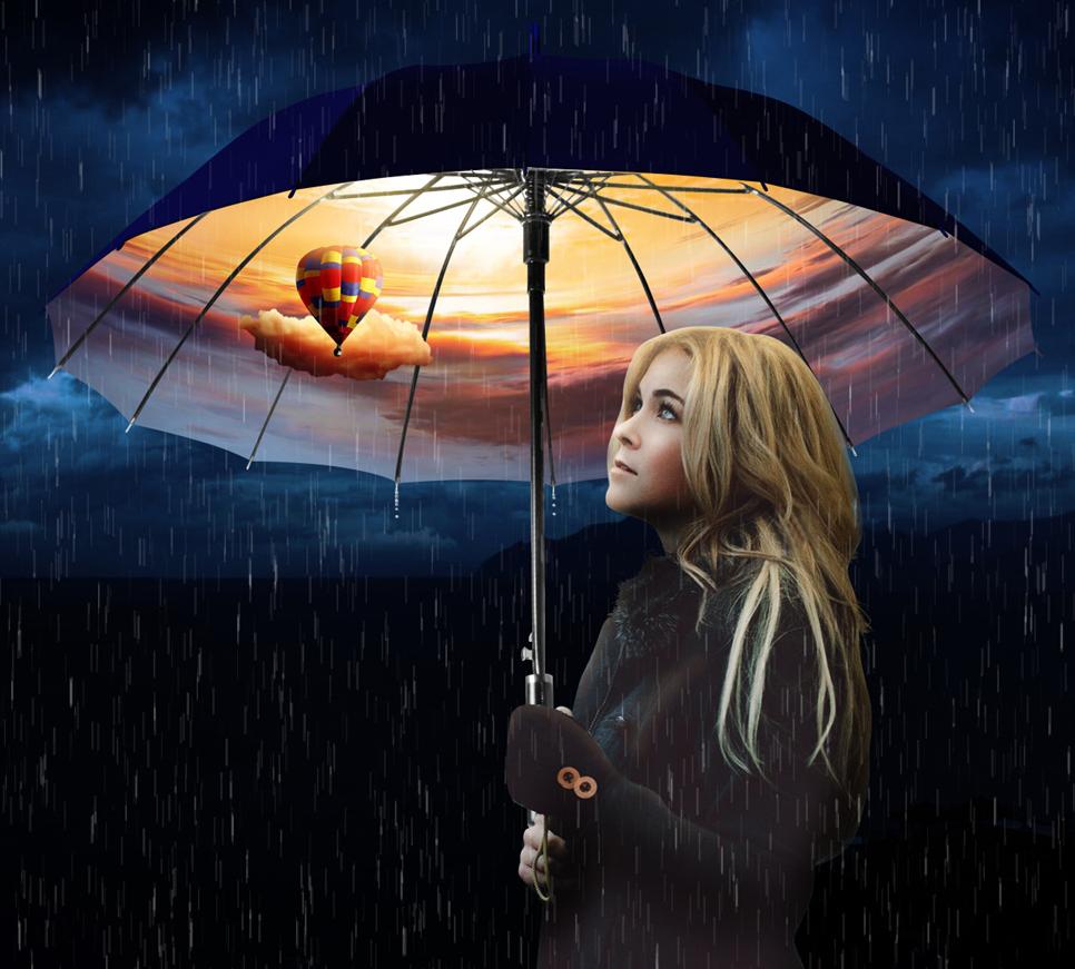 Photoshop合成创意的雨伞下晴空场景图片设计教程