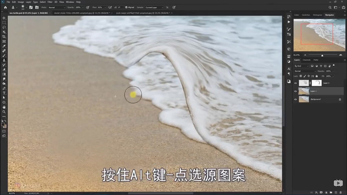 Photoshop合成海边海龟和被掀起的海浪场景