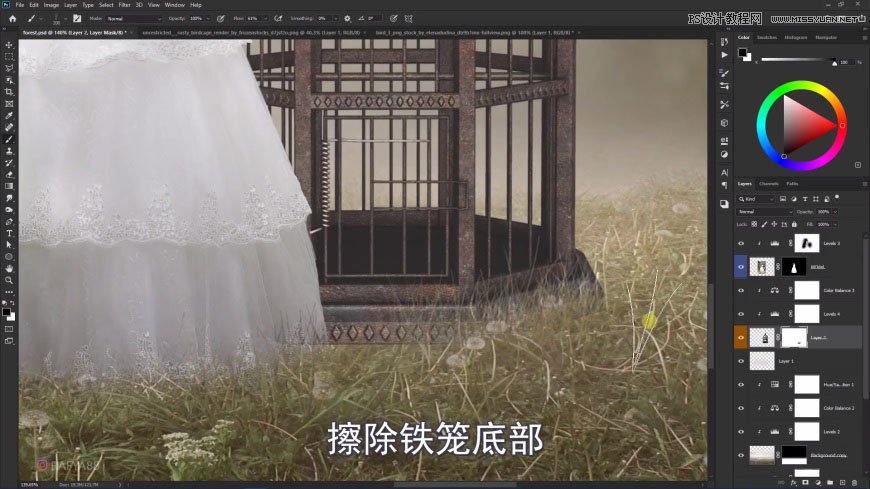 Photoshop创意合成森林中的新娘和鸟笼