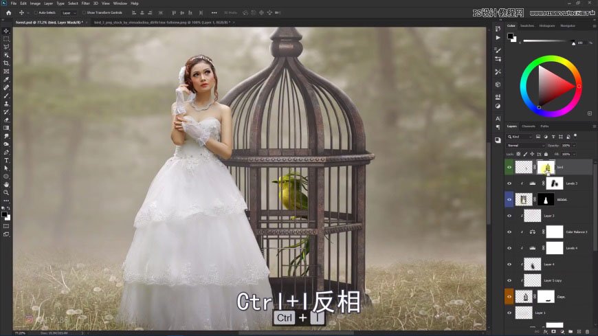 Photoshop创意合成森林中的新娘和鸟笼
