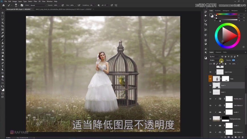 Photoshop创意合成森林中的新娘和鸟笼