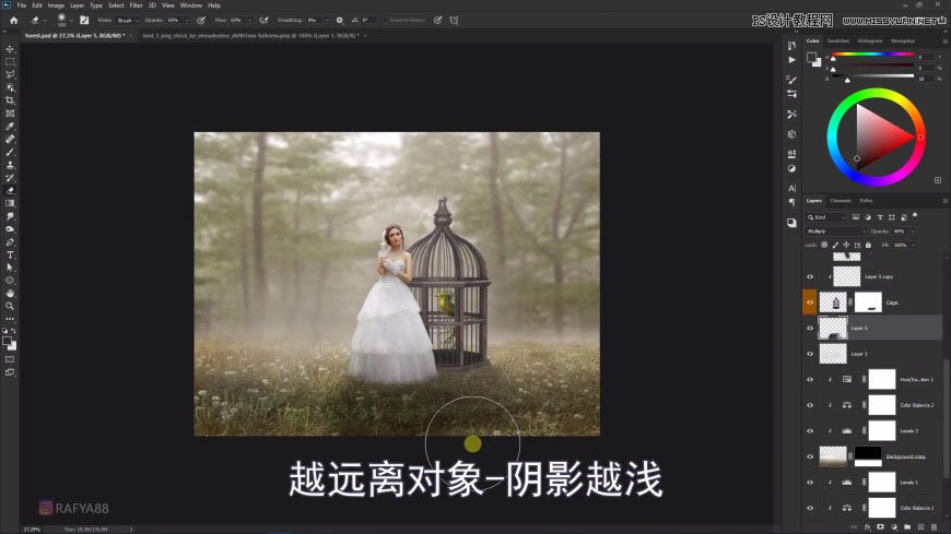 Photoshop创意合成森林中的新娘和鸟笼