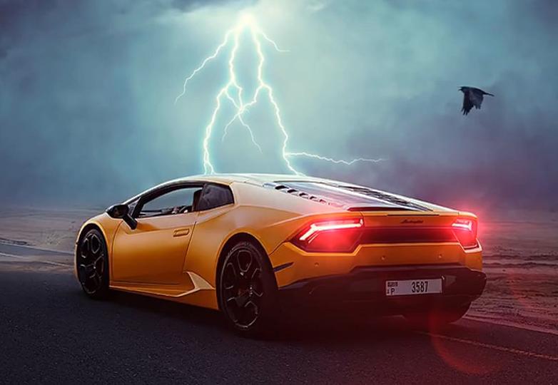 Photoshop合成闪电下的超级跑车图片教程
