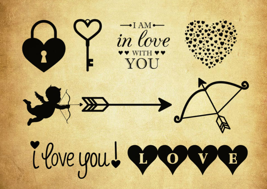 爱情主题心形和丘比特之箭PS笔刷