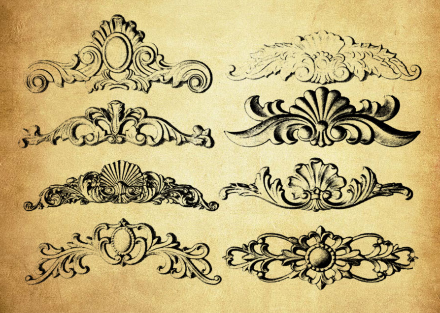 复古风格的对称花纹PS笔刷