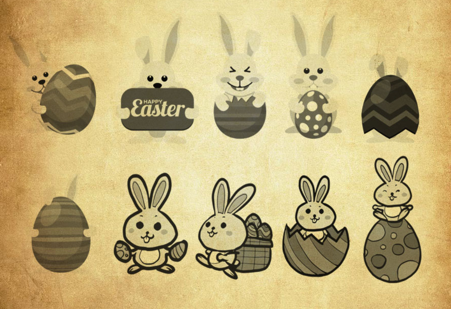 卡通兔子和彩蛋PS笔刷