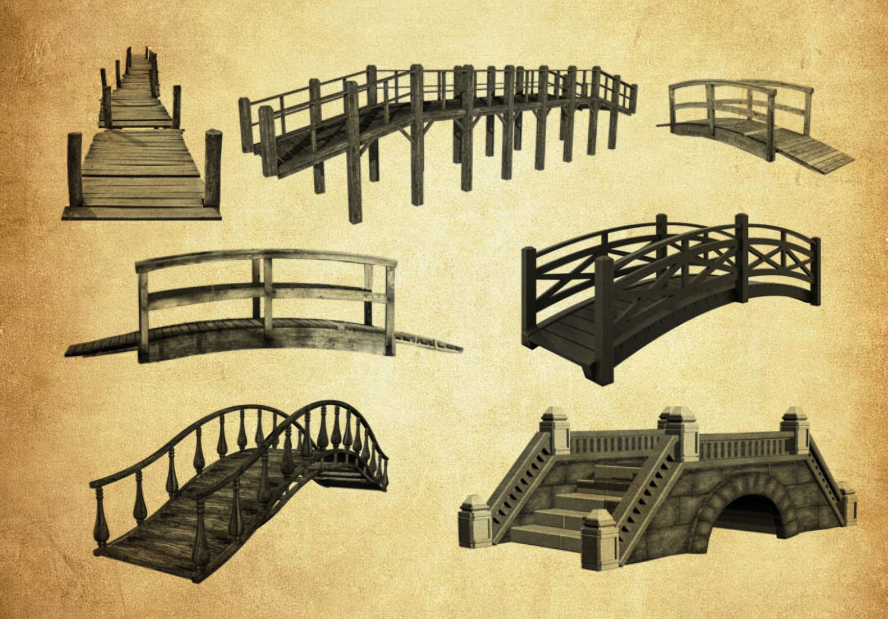 各种木桥和拱桥PS笔刷