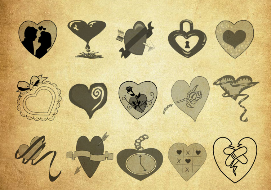 创意的心形和丝带PS笔刷