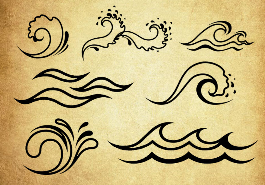 手绘海浪和波浪PS笔刷