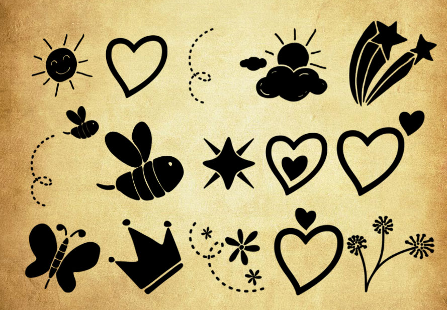 涂鸦心形和皇冠蝴蝶等PS笔刷