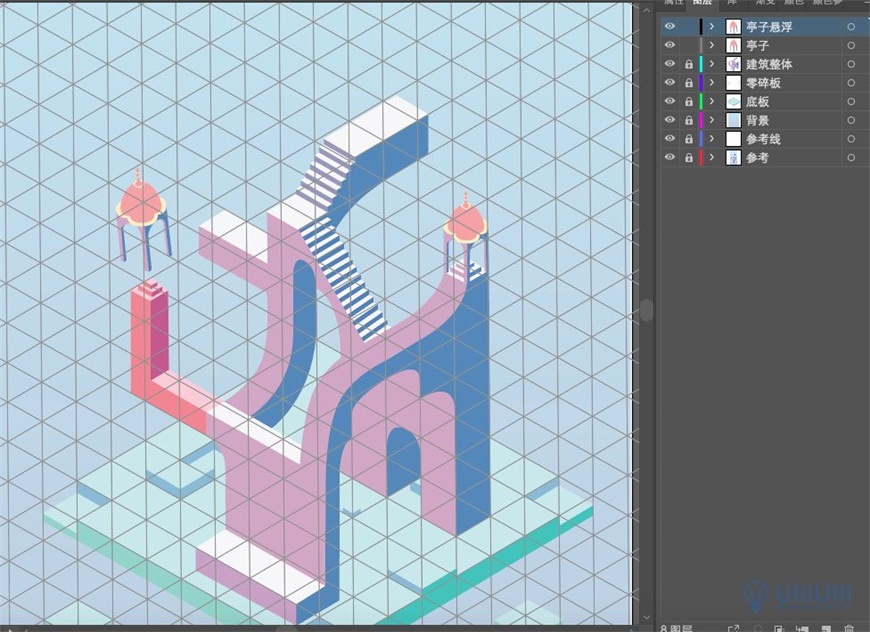 Illustrator绘制2.5D风格创意建筑插画