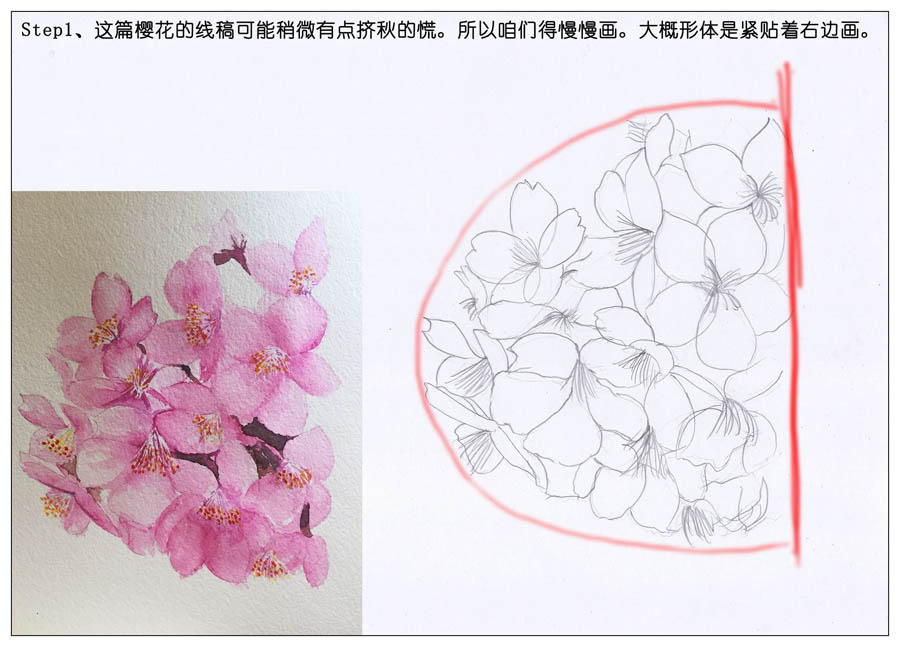 绘制水彩风格的樱花作品