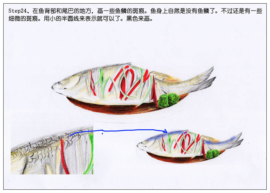 绘画大师绘制逼真的清蒸鲈鱼作品