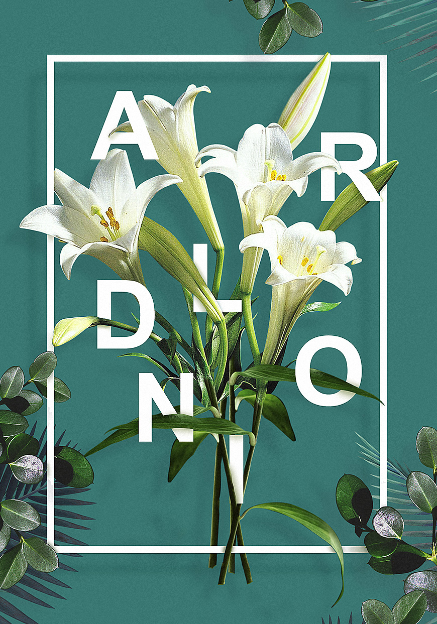 Photoshop制作花朵穿插文字海报设计教程