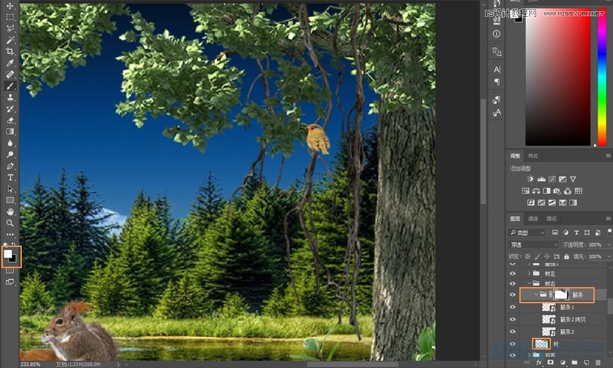 Photoshop合成森林中马灯下的小动物