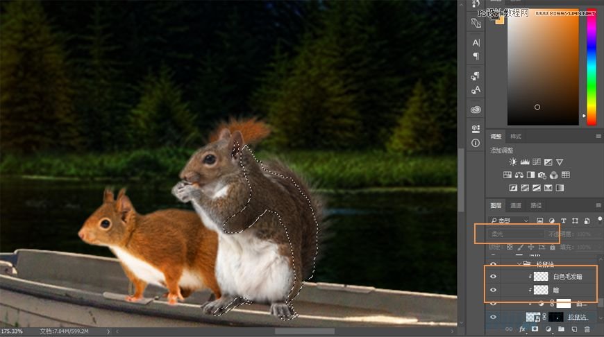 Photoshop合成森林中马灯下的小动物