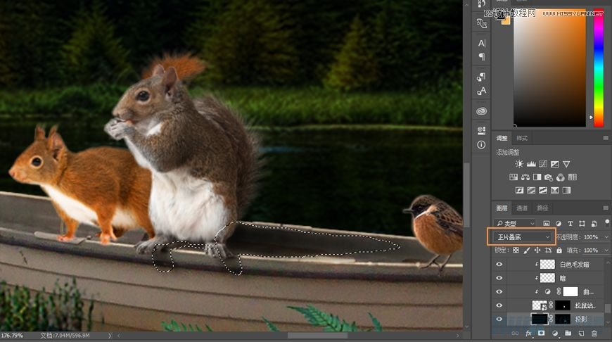 Photoshop合成森林中马灯下的小动物