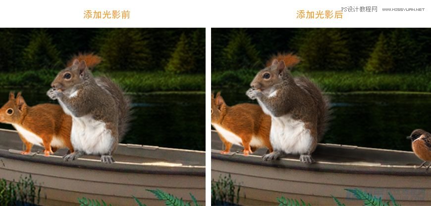 Photoshop合成森林中马灯下的小动物