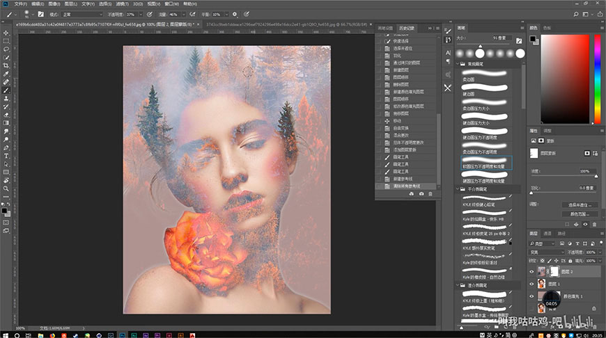 Photoshop创意合成人像二次曝光效果