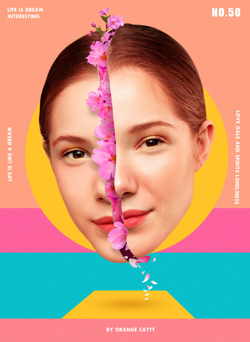 Photoshop合成创意头像长出花朵效果