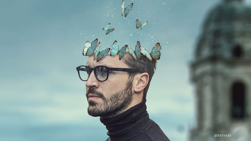 Photoshop制作被蝴蝶和星光打散的头像合成教程