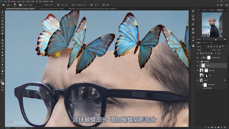 Photoshop合成被蝴蝶和星光打散的头像