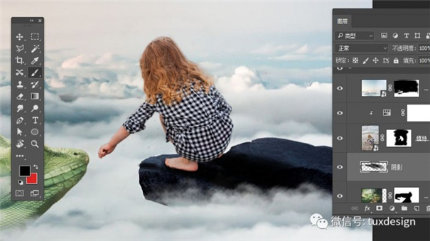 Photoshop创意在山顶召唤神兽的女孩