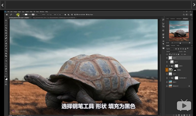 Photoshop合成创意的乌龟背着城堡效果图