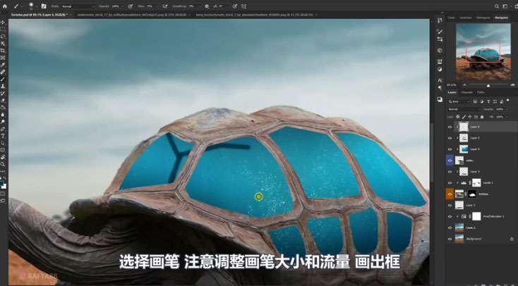 Photoshop合成创意的乌龟背着城堡效果图
