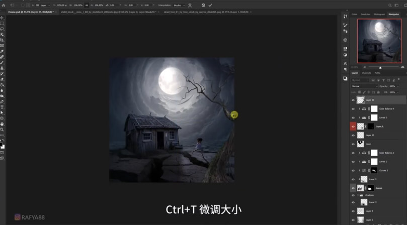 Photoshop合成月光下的少女场景