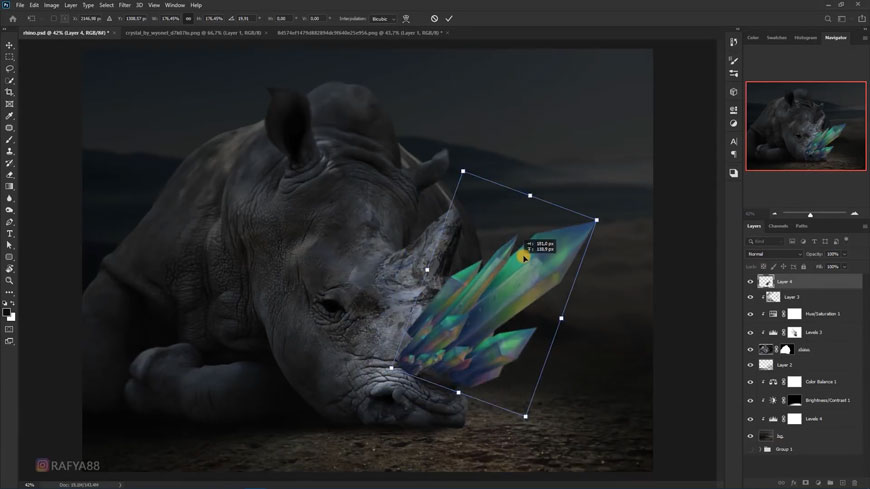 Photoshop合成水晶长有水晶的犀牛