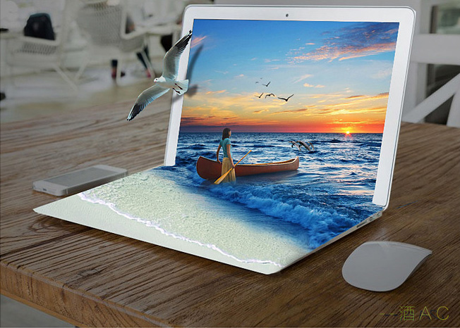 Photoshop合成从笔记本中冲出海鸟效果图片教程