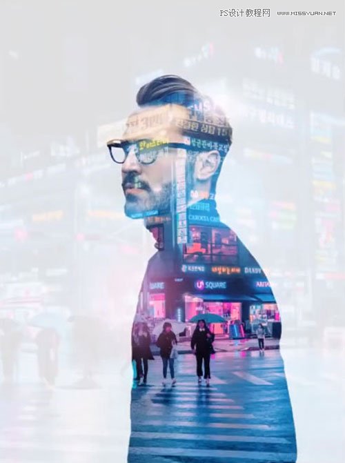 Photoshop合成人物和城市二次曝光效果图片教程