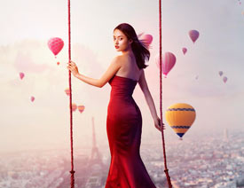 Photoshop合成空中荡秋千的美女人像教程