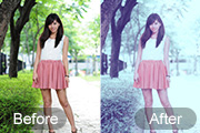 Photoshop打造甜美淡调青蓝色美女照片调色教程